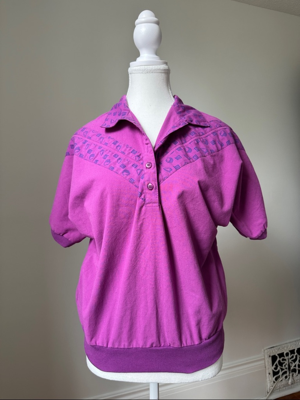 LADY FOOTLOCKER Vintage Retro Disco Collared Short Sleeve Sweater Size Medium